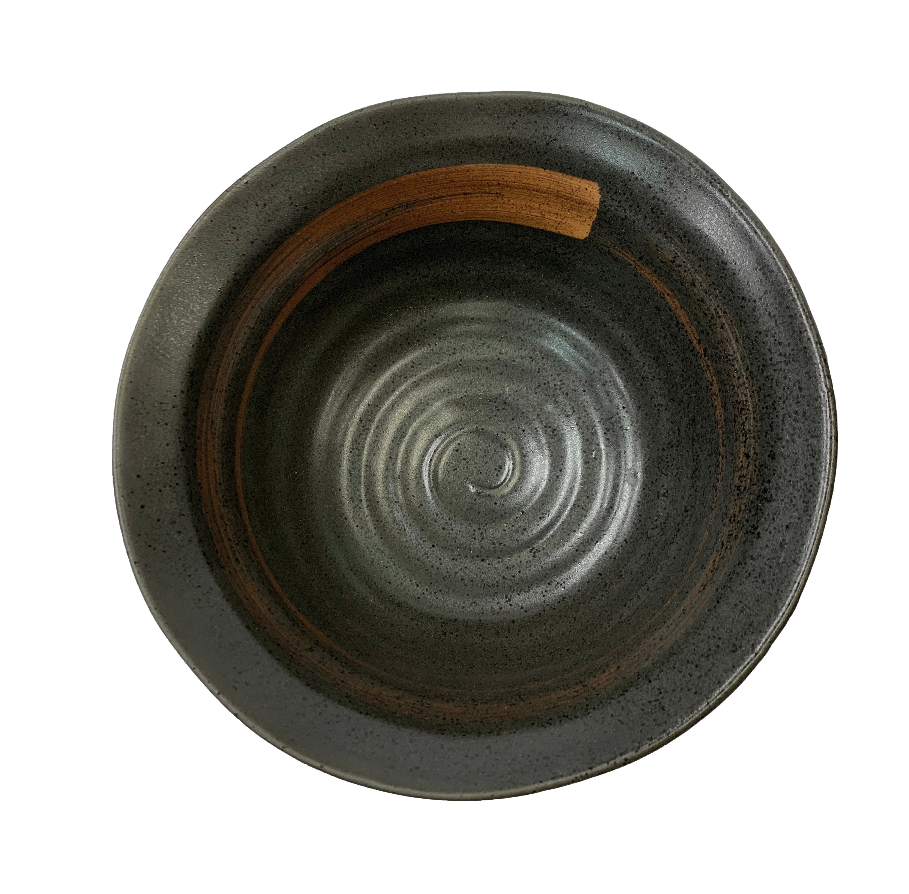 Matte Slate Speckled Noodle Bowl with Burnt Orange Ribbon (8" Dia x 4"H)