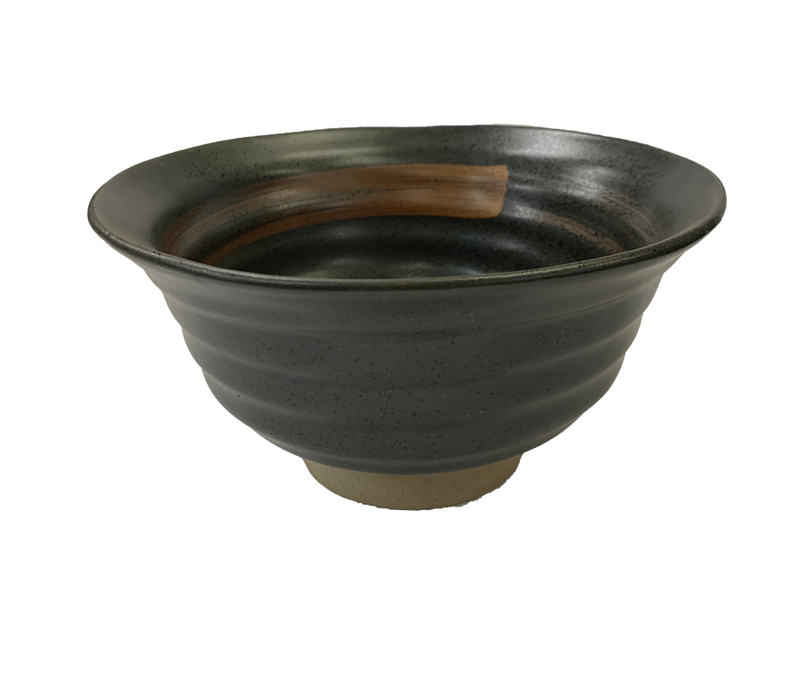 Matte Slate Speckled Noodle Bowl with Burnt Orange Ribbon (8" Dia x 4"H)