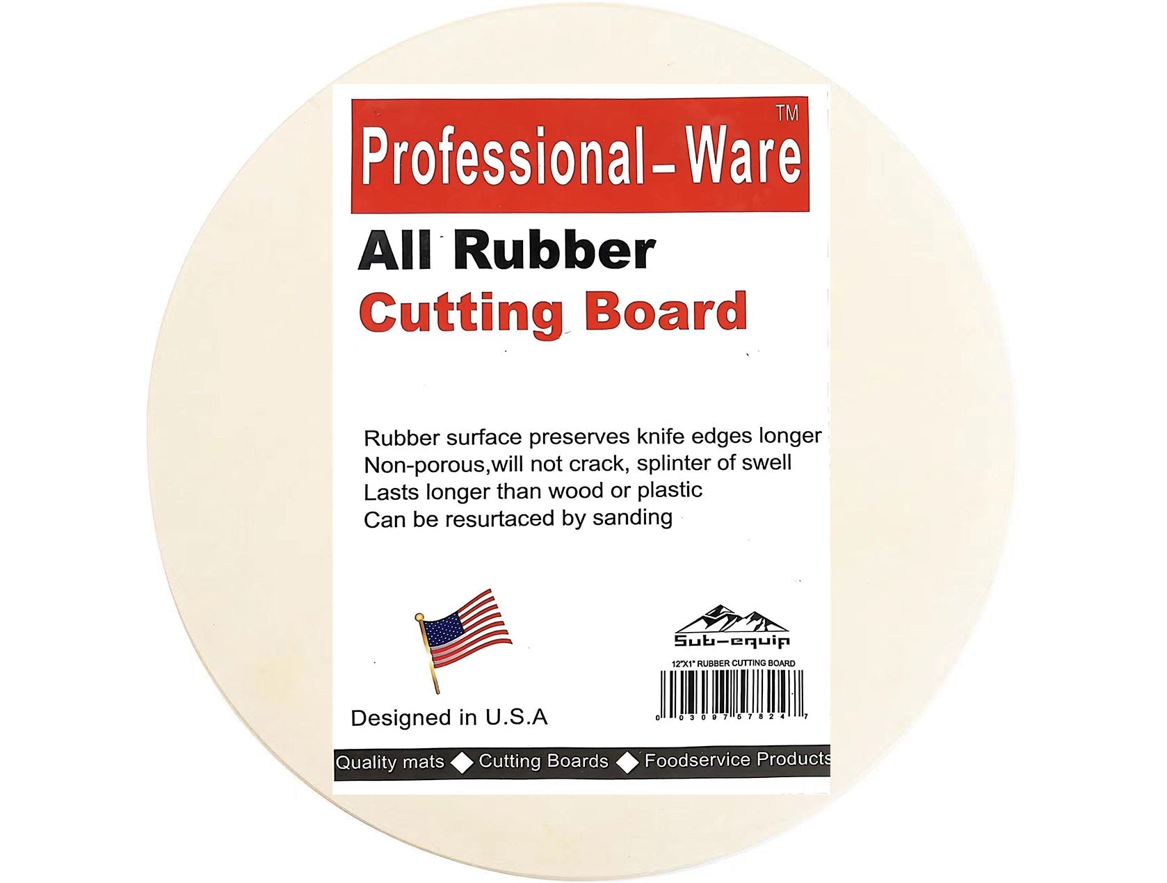 Rubber Round Cutting Board, 1" Thickness