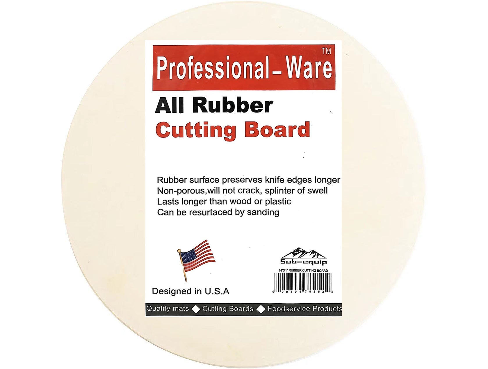 Rubber Round Cutting Board, 1" Thickness