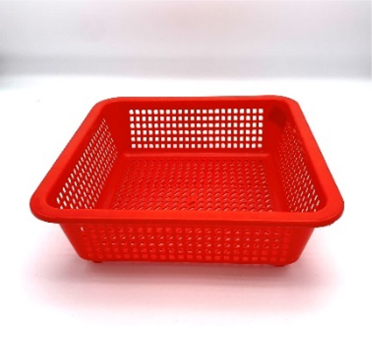 Red Plastic Rectangular Vegetable Wash Basket (7.5cm High, Fine Grid)