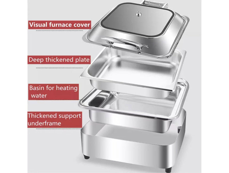 High Quality Stainless Steel Chafing Dish-Square (Heating plate sold separately)