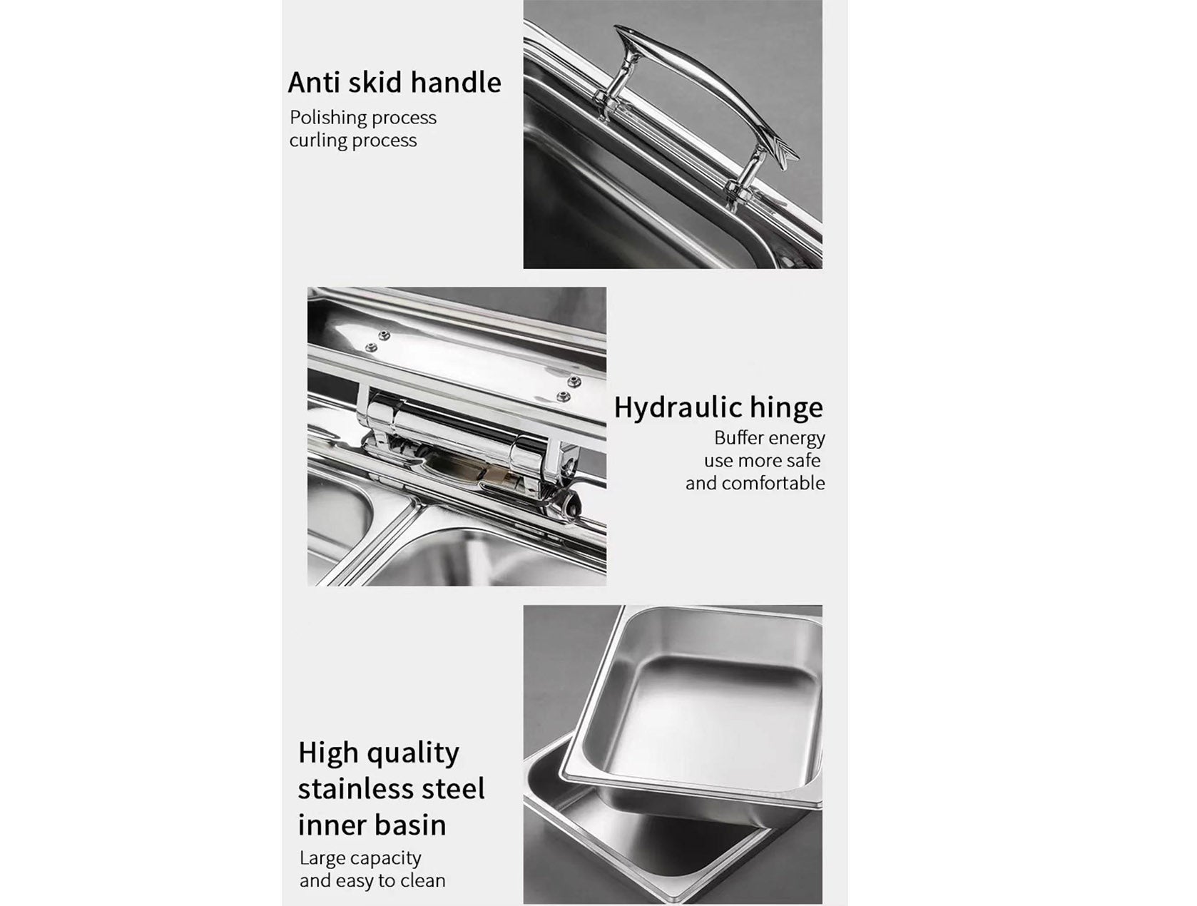 High Quality Stainless Steel Chafing Dish-Square (Heating plate sold separately)