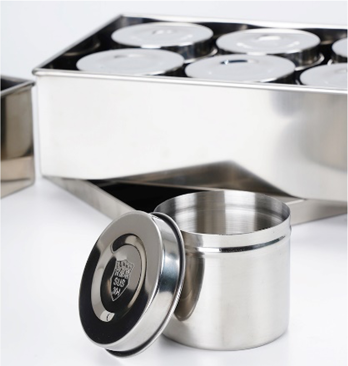 Stainless Steel Sauce/Condiment Box with Round Containers (6 and 9 Units) - Chefcoca