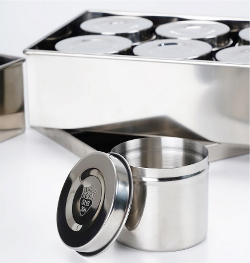 Stainless Steel Sauce/Condiment Box with Round Containers (6 and 9 Units)