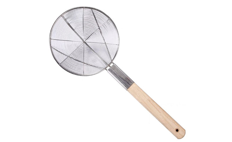 Heavy-duty Round Coarse Stainless Steel Skimmer with Wooden Handle (22-32cm)