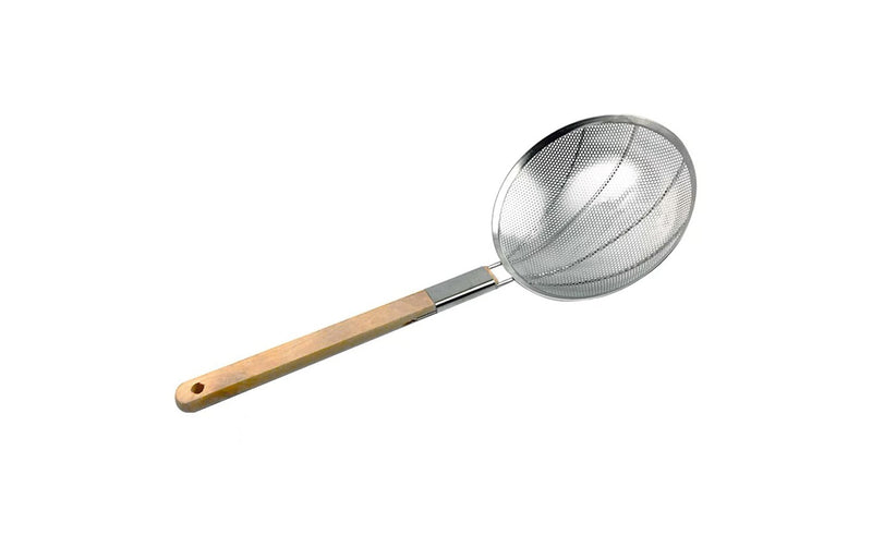 Stainless Steel Reinforced Round Skimmer with Wooden Handle (26-31cm Diameter)