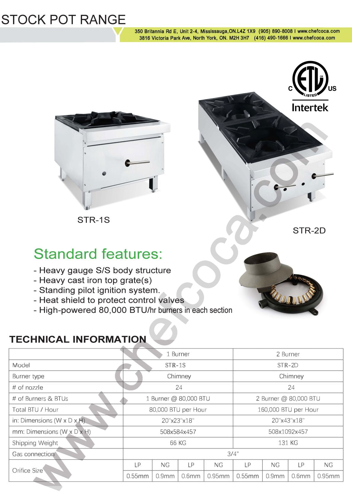 Turbo Range Liquid Propane Single Burner Stock Pot Range (20"x23"x18")- 80,000 BTU - Chefcoca