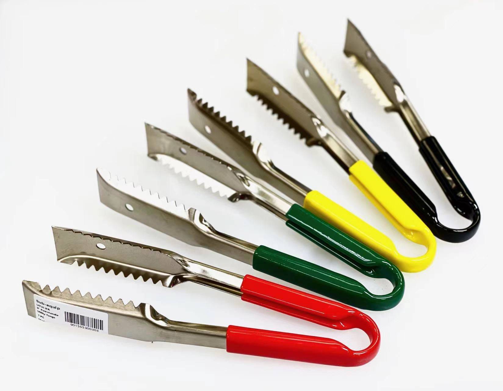 Sub-Equip,UTH-9R, 9"Stainless Steel Utility Tongs with Polypropylene Handle,Red