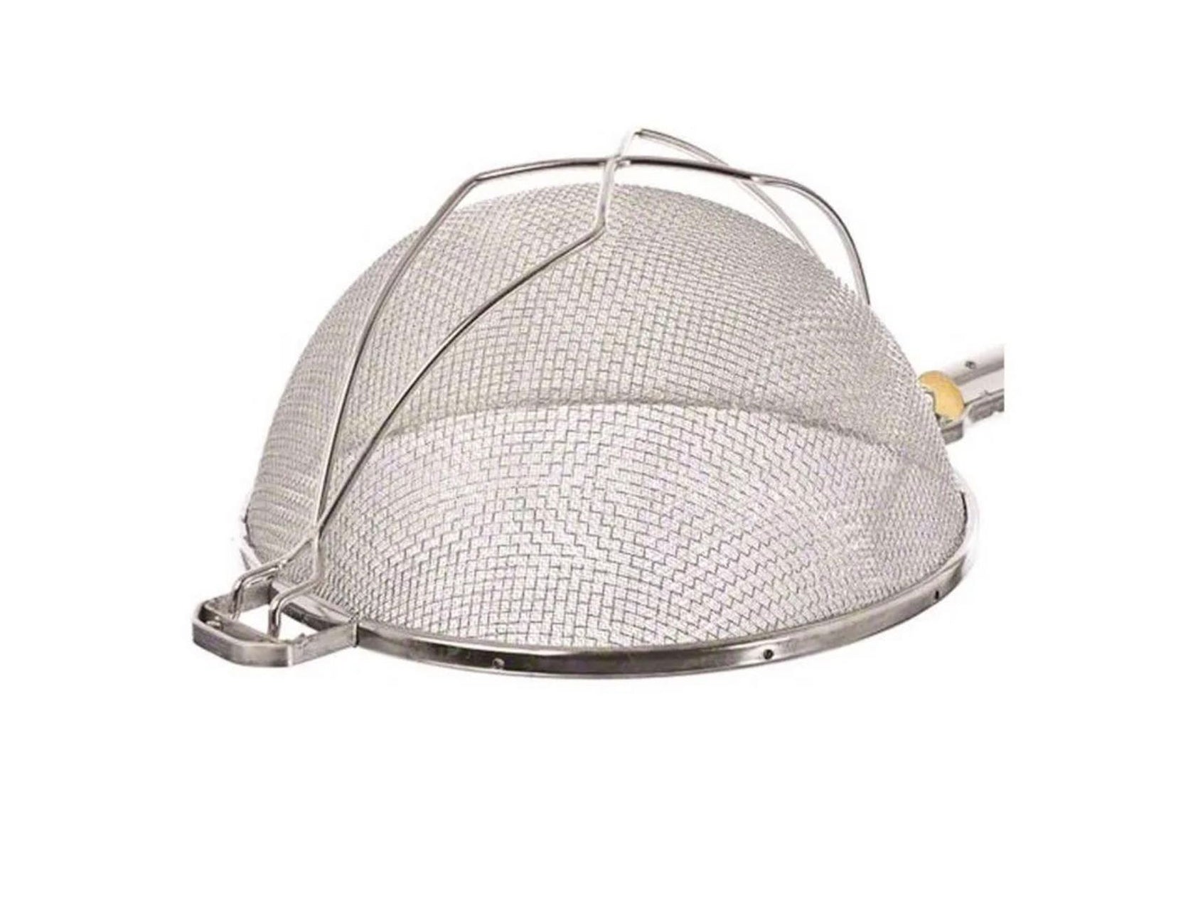Sub-equip,RSS-12D, 12" Reinforced Heavy-Duty Medium Stainless Steel Double Mesh Strainer with Round Wooden Handle & Hanging Hook - Chefcoca