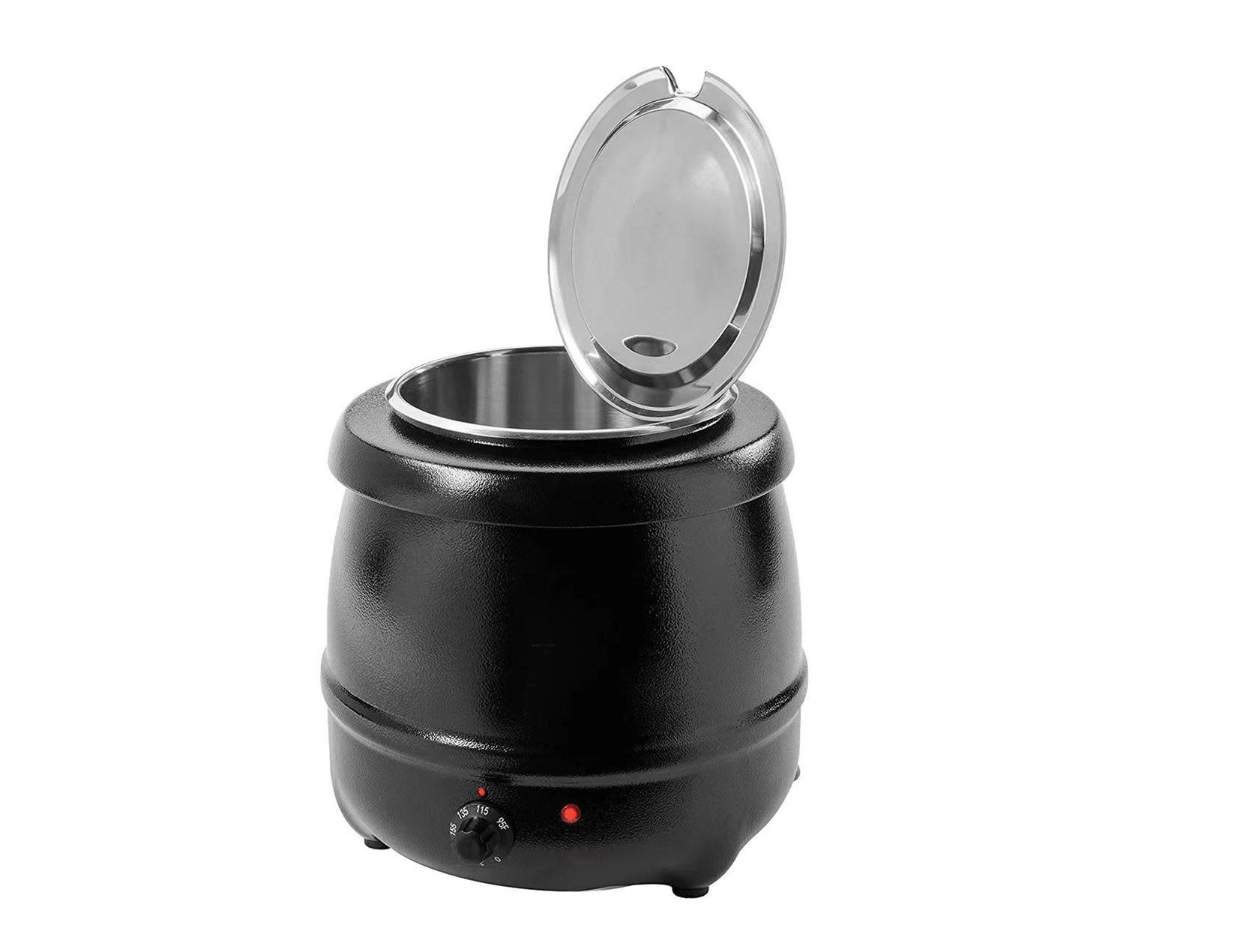 10.5 Quart Commercial Electric Soup Warmer with Stainless Steel Pot and Hinged Lid, Black - Chefcoca