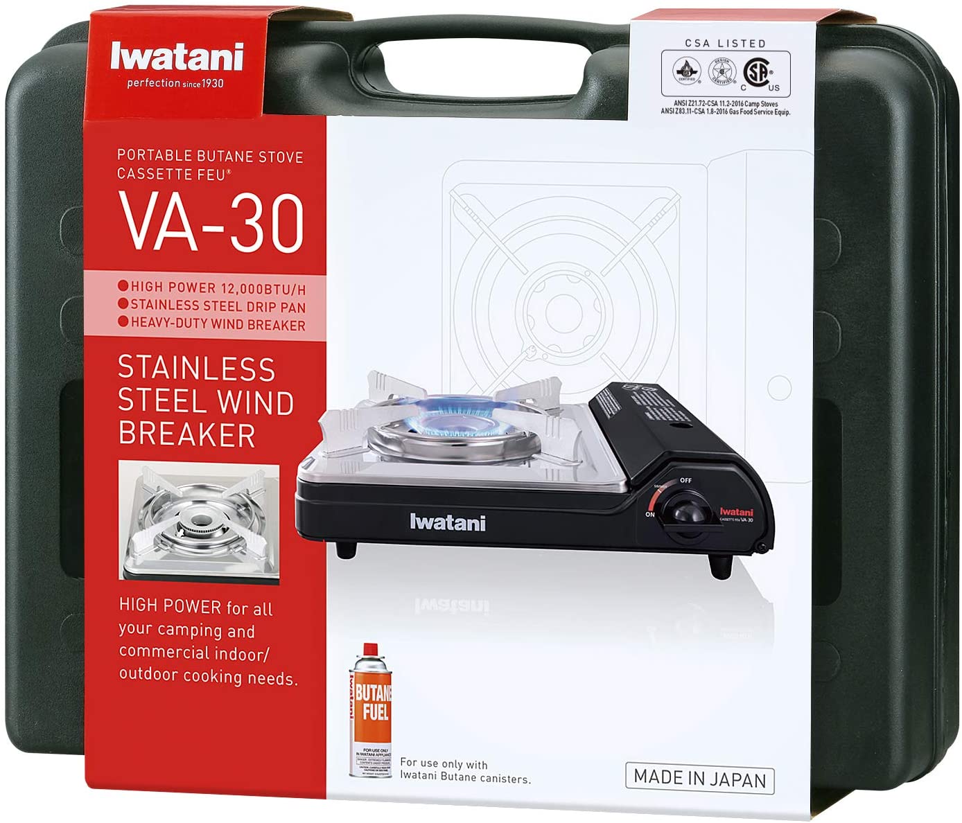 Iwatani 1-Burner 'Cassette Feu' Portable Butane Gas Stove with Carrying Case, 12000 BTU/hr