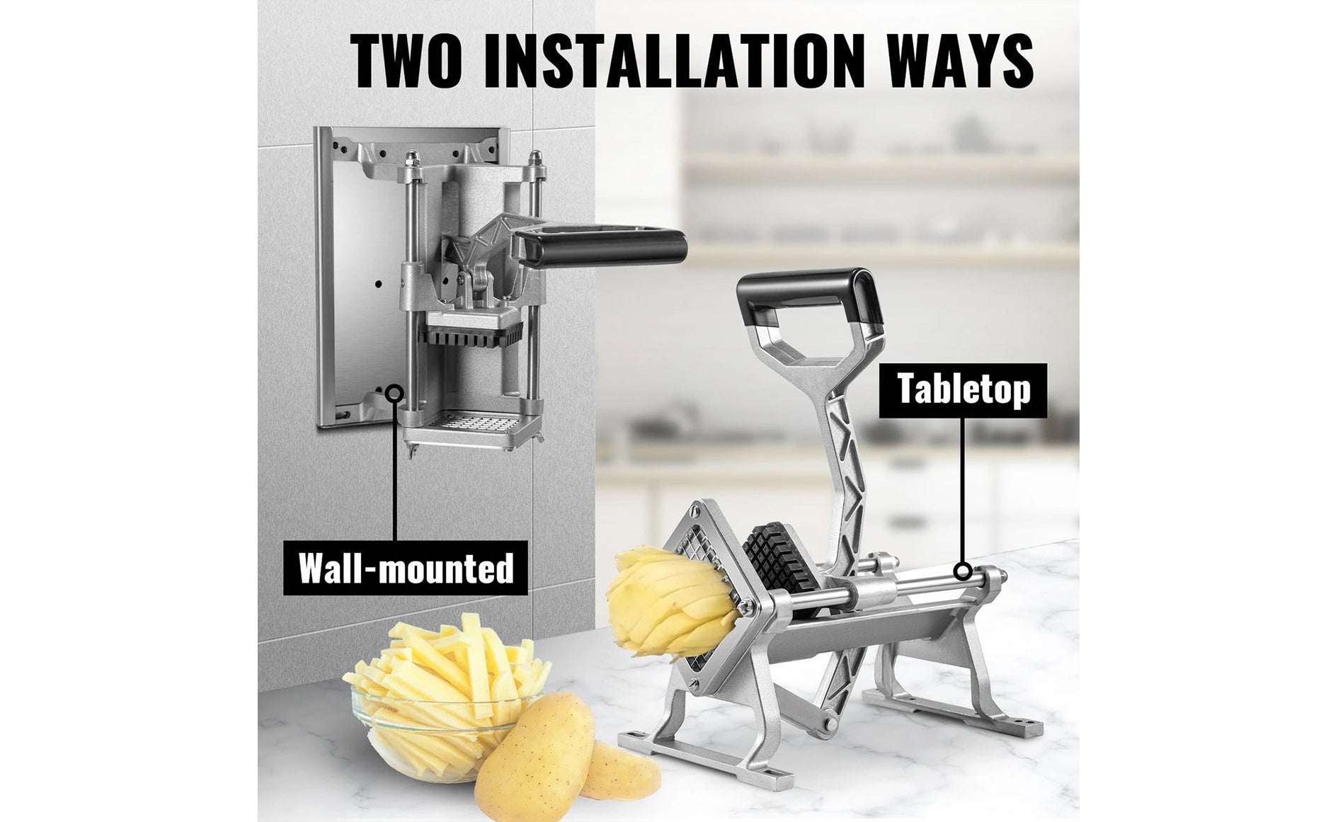 Heavy Duty  French Fry Cutter, Wall Mounted, With Blade Size: 3/8”，1/2“，1/4” &8 Wedger - Chefcoca