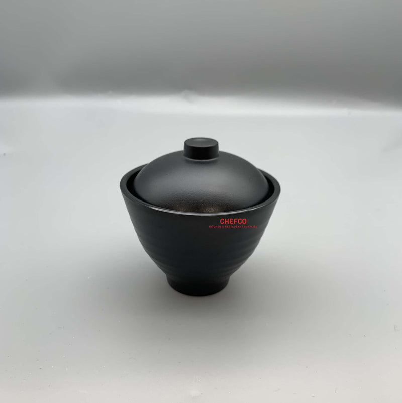 Line Patterned Melamine Miso Soup Bowl with Lid (W4004)