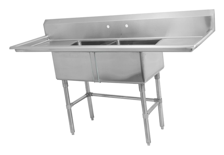 16 Gauge 304 Stainless Steel Two Compartment Sink with Right & Left Drainboards (80" x 26" x 44.5")
