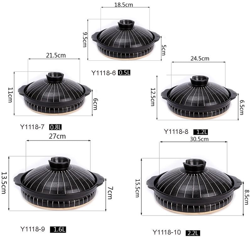 Japanese Ceramic Clay Braising and Casserole Shoal Pot with Lid (Y1118-6,Y1118-10)