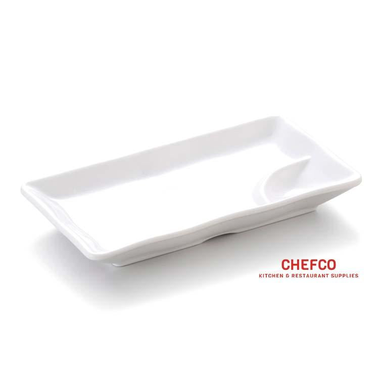 White Melamine Appetizer Plate with Sauce Compartment (Y202/LA22152)