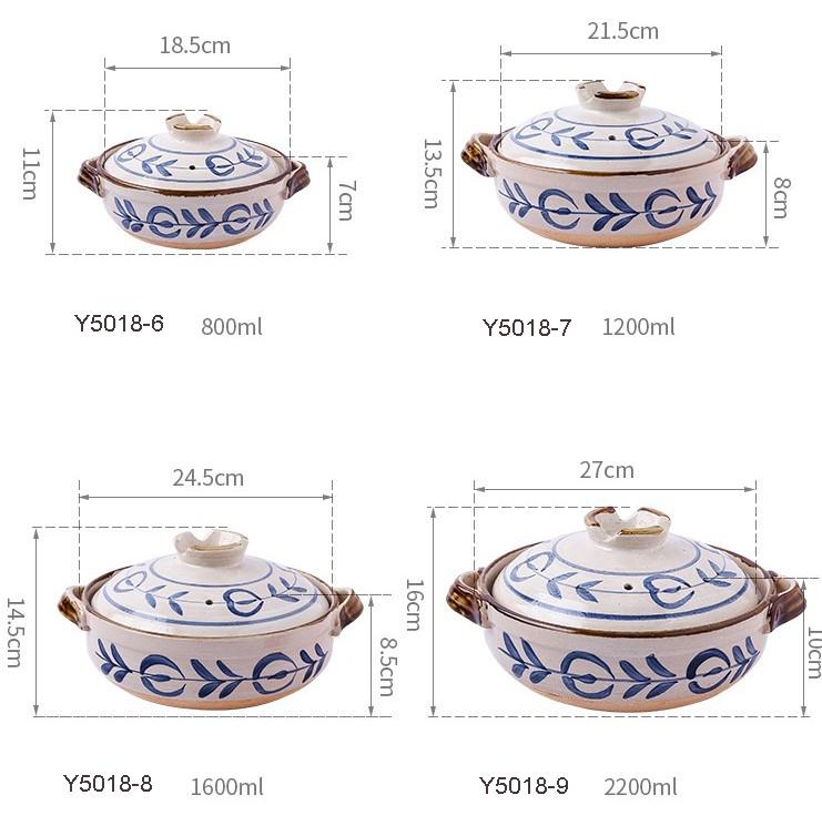 Japanese Ceramic Clay Braising and Casserole Shoal Pot with Lid (Y5018-6,Y5018-9)