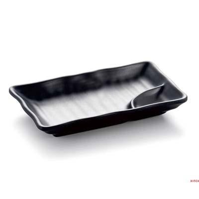 Matte Black Melamine Plate with Sauce Compartment (YG140124)