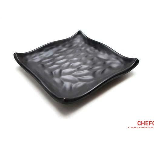Matte Black Hammered Pattern Square Appetizer Melamine Plate (YG140126)