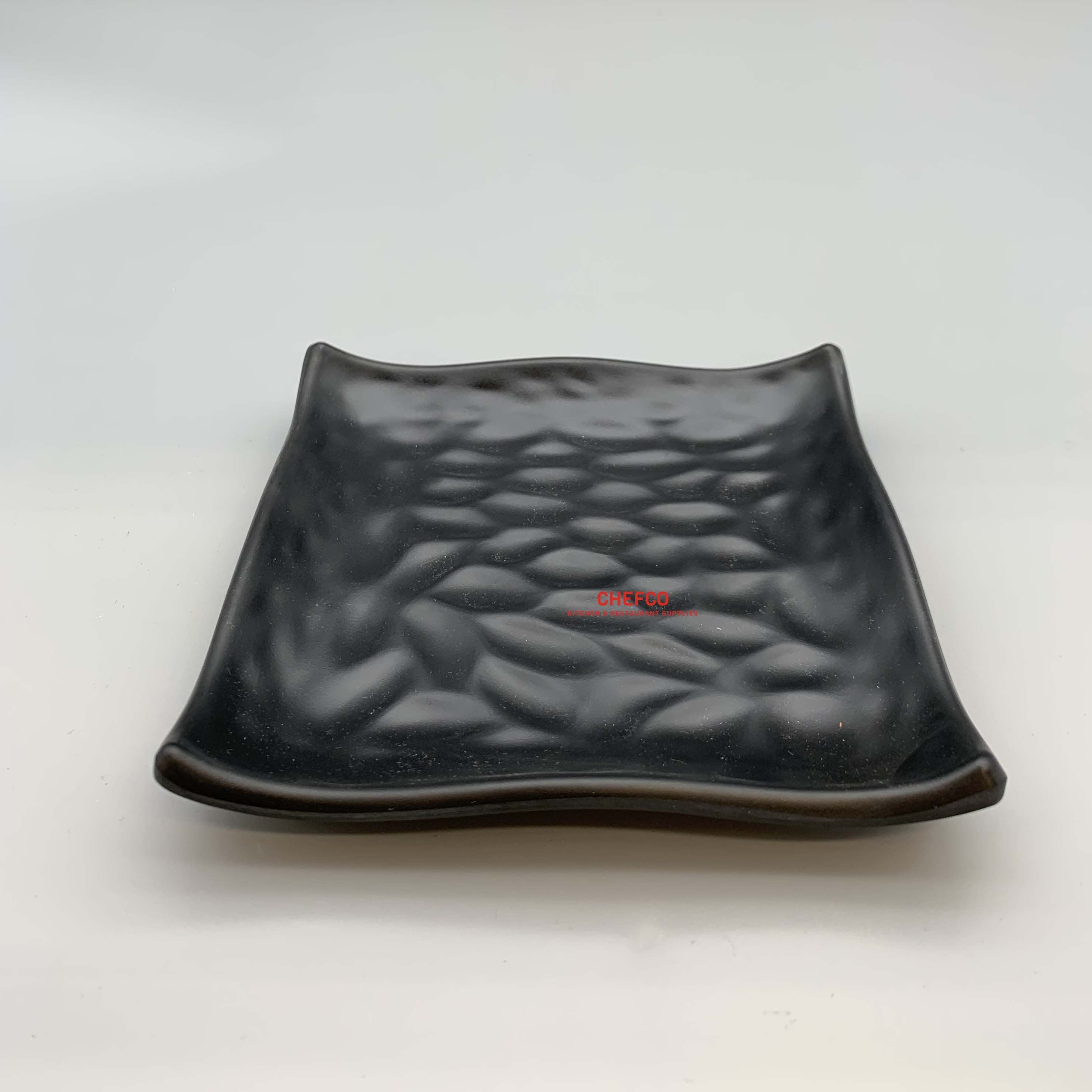 Matte Black Hammered Pattern Square Appetizer Melamine Plate (YG140126)