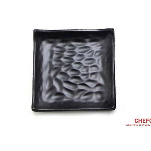 Matte Black Hammered Pattern Square Appetizer Melamine Plate (YG140126)