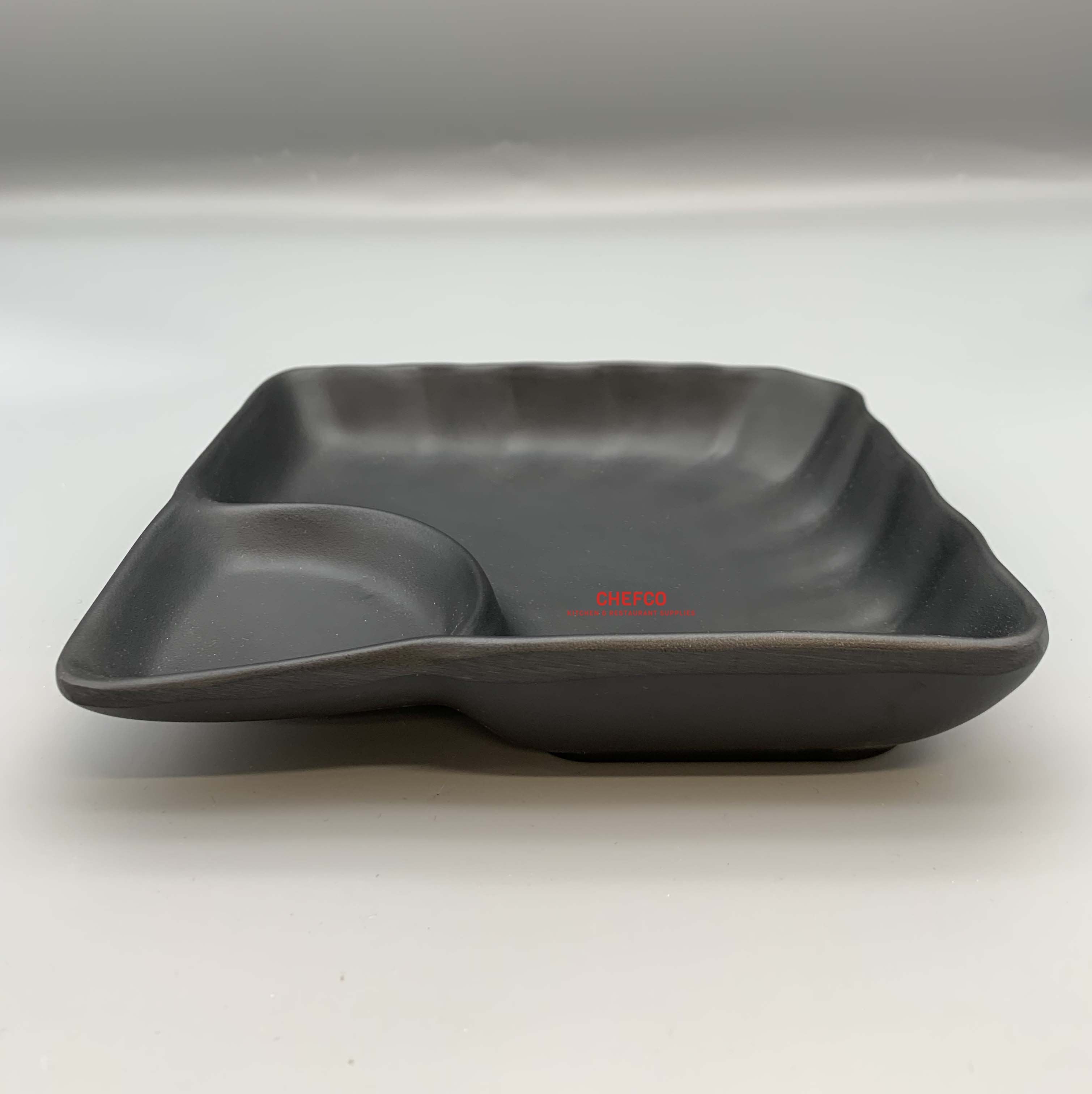 Matte Black Square Appetizer Plate with Sauce Compartment (YG140128)