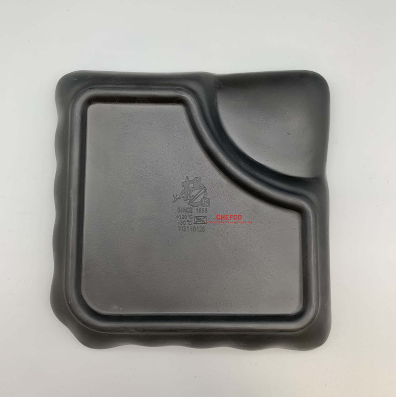 Matte Black Square Appetizer Plate with Sauce Compartment (YG140128)