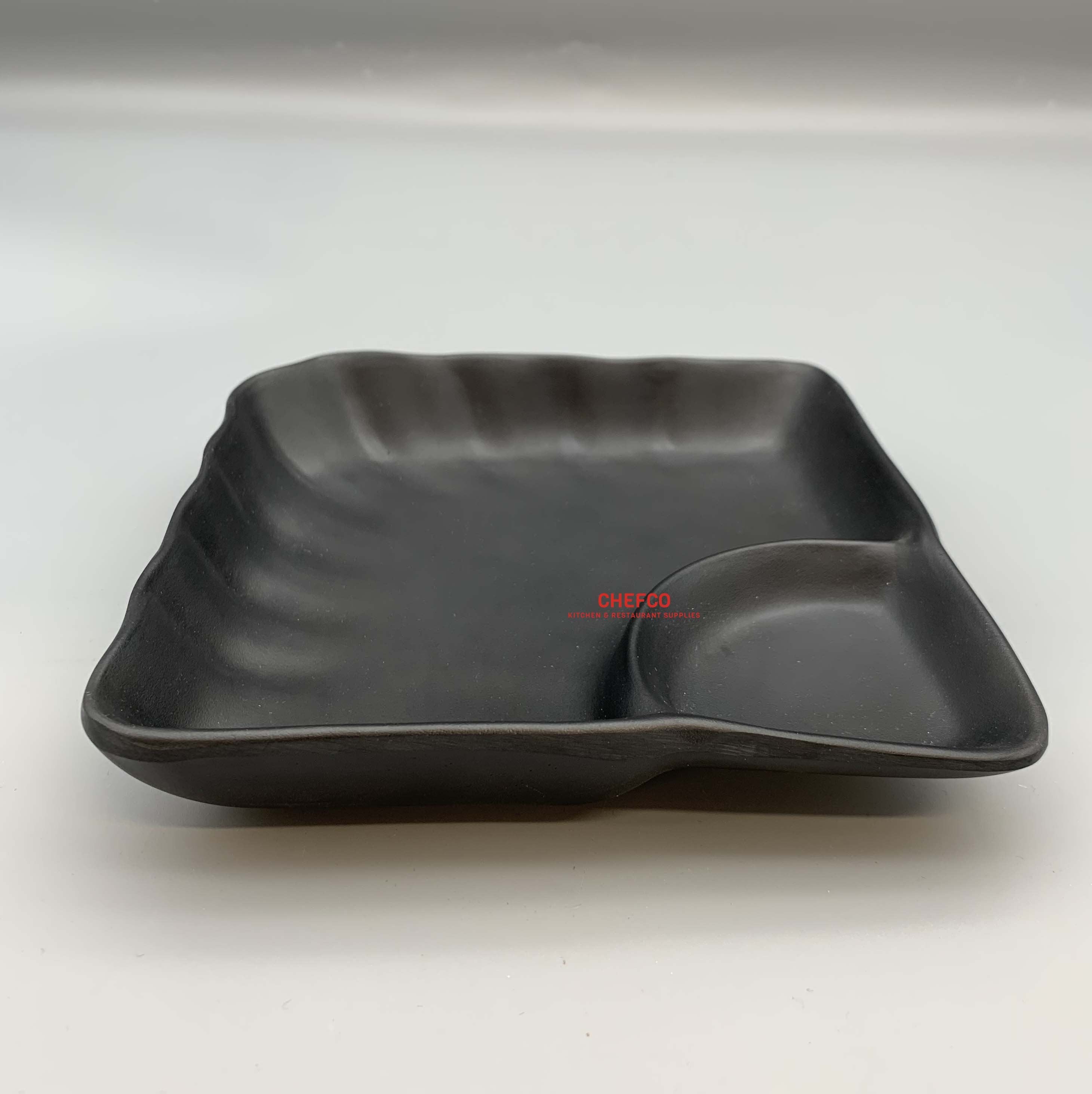 Matte Black Square Appetizer Plate with Sauce Compartment (YG140128)