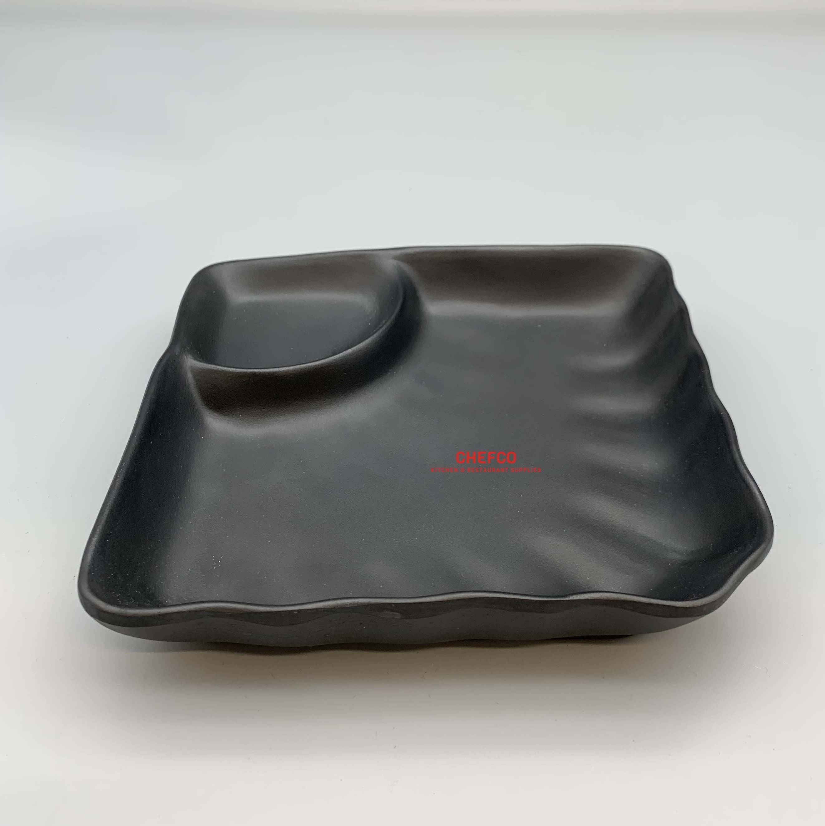 Matte Black Square Appetizer Plate with Sauce Compartment (YG140128)