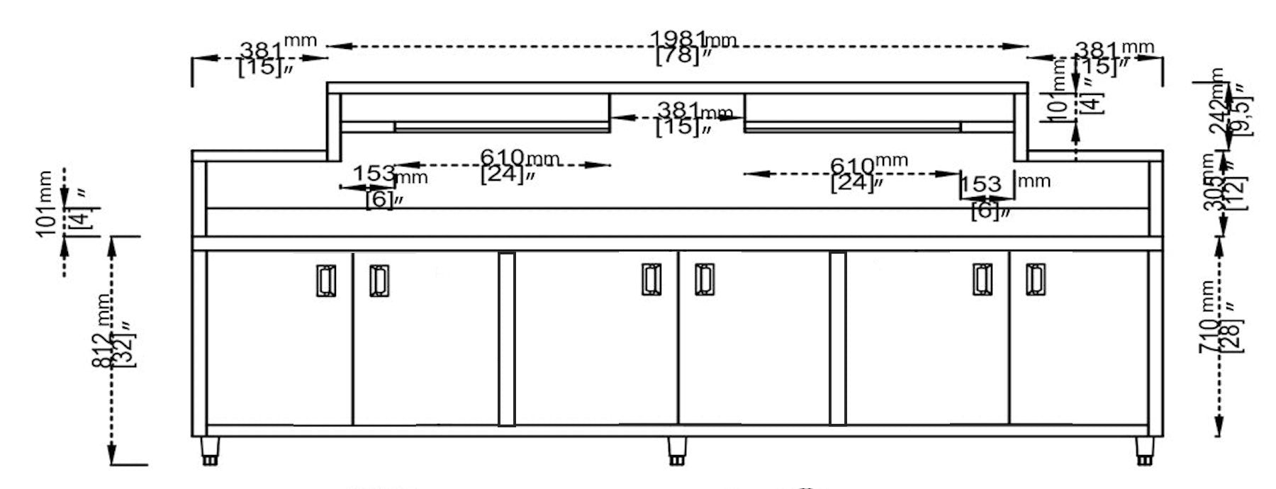 16Gauge 304 Stainless Steel Bubble Tea Work Station, BTS-270 (108"Wx28"Dx49.5"H)