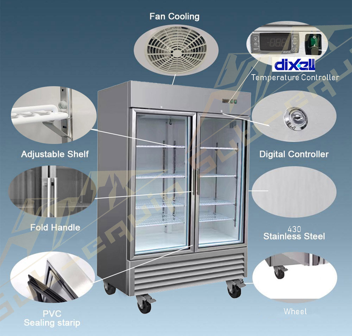 Sub-equip, 49ft³ three layer tempered glass door Refrigerated Merchandiser